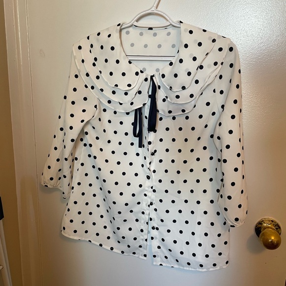Tops - Statement collar, polka dot blouse.